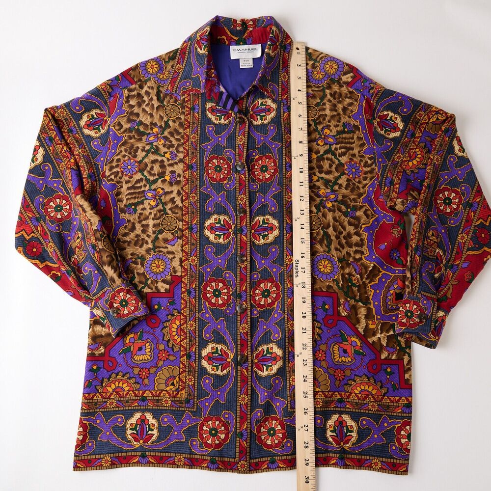 Vtg Emanuel Ungaro Womens 4 Silk Blouse Baroque Leopard Print Maximalist 90s Art - Picture 4 of 8